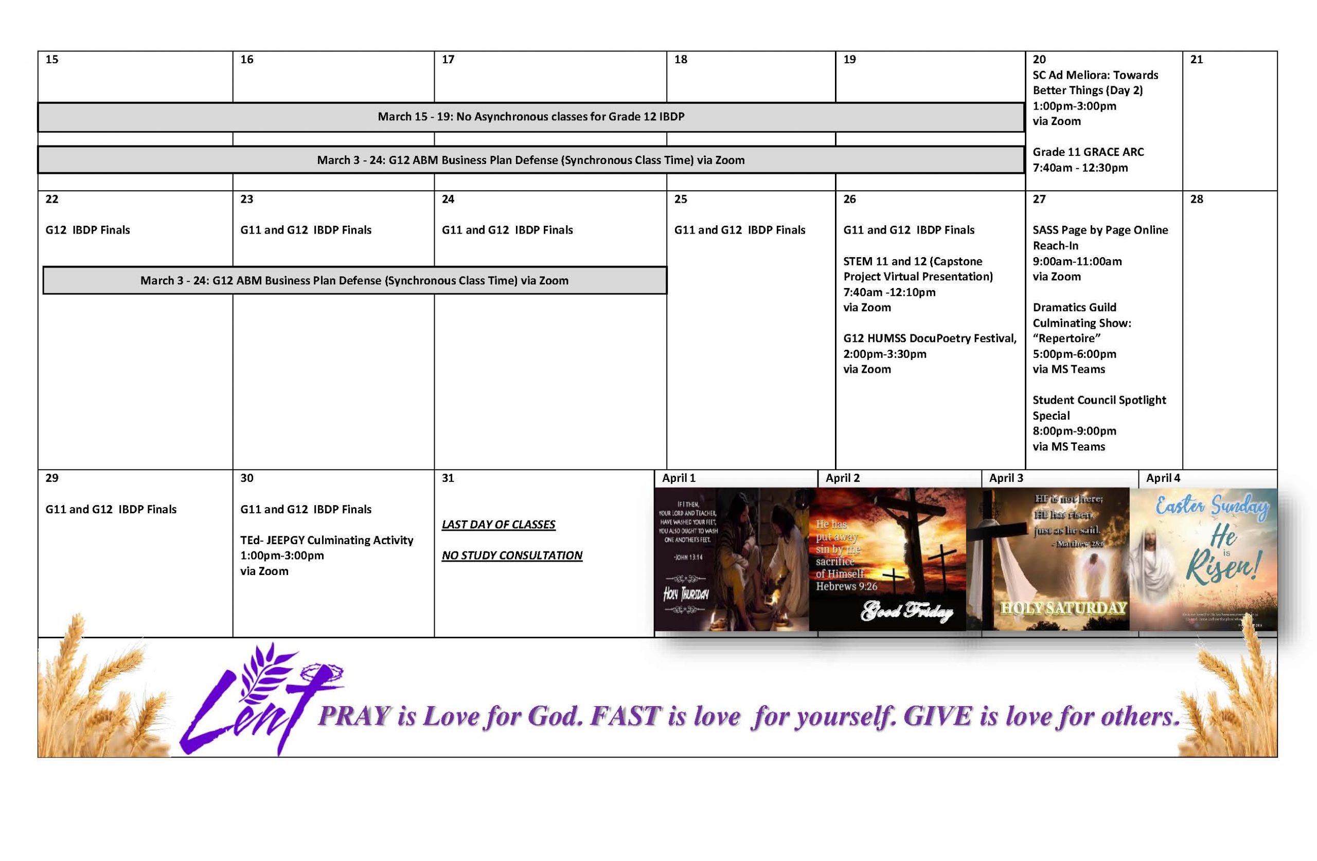 HS CALENDAR FOR MARCH 2021 Page 2 Immaculate Conception Academy