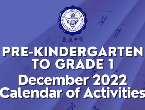 Pre-Kindergarten to Grade 1 Calendar of Activities for December 2022