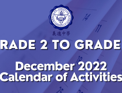 Grade 2 to 6 Calendar of Activities for December 2022