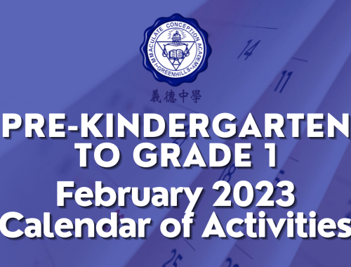 Pre-Kindergarten to Grade 1 Calendar of Activities for February 2023