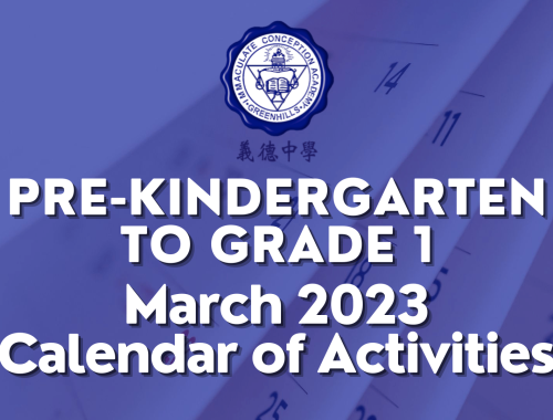 Pre-Kindergarten to Grade 1 Calendar of Activities for March 2023