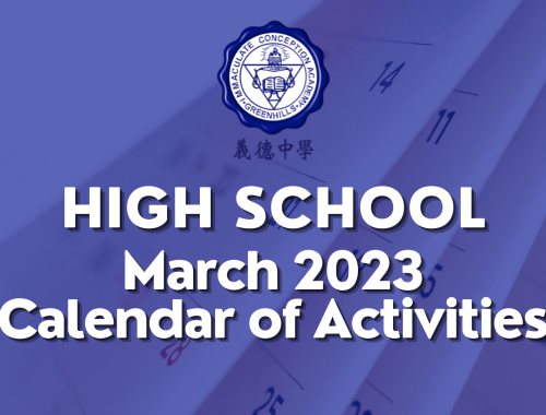 High School Calendar of Activities for March 2023