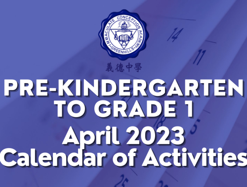 Pre-Kindergarten to Grade 1 Calendar of Activities for April 2023