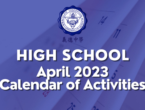 High School Calendar of Activities for April 2023